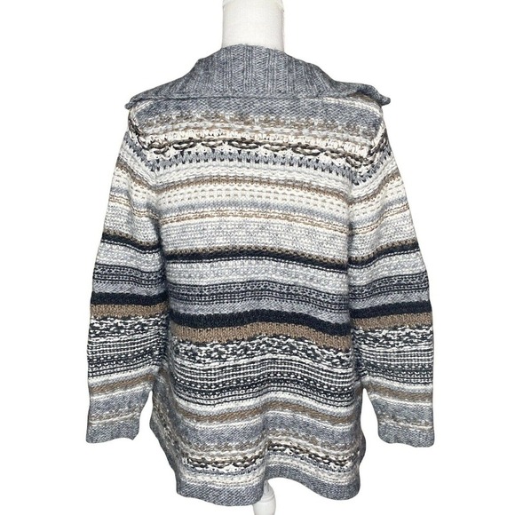 J Jill Sz S Gray Black Brown Striped Wool Alpaca Open Cardigan Sweater Lagenlook - Picture 2 of 10